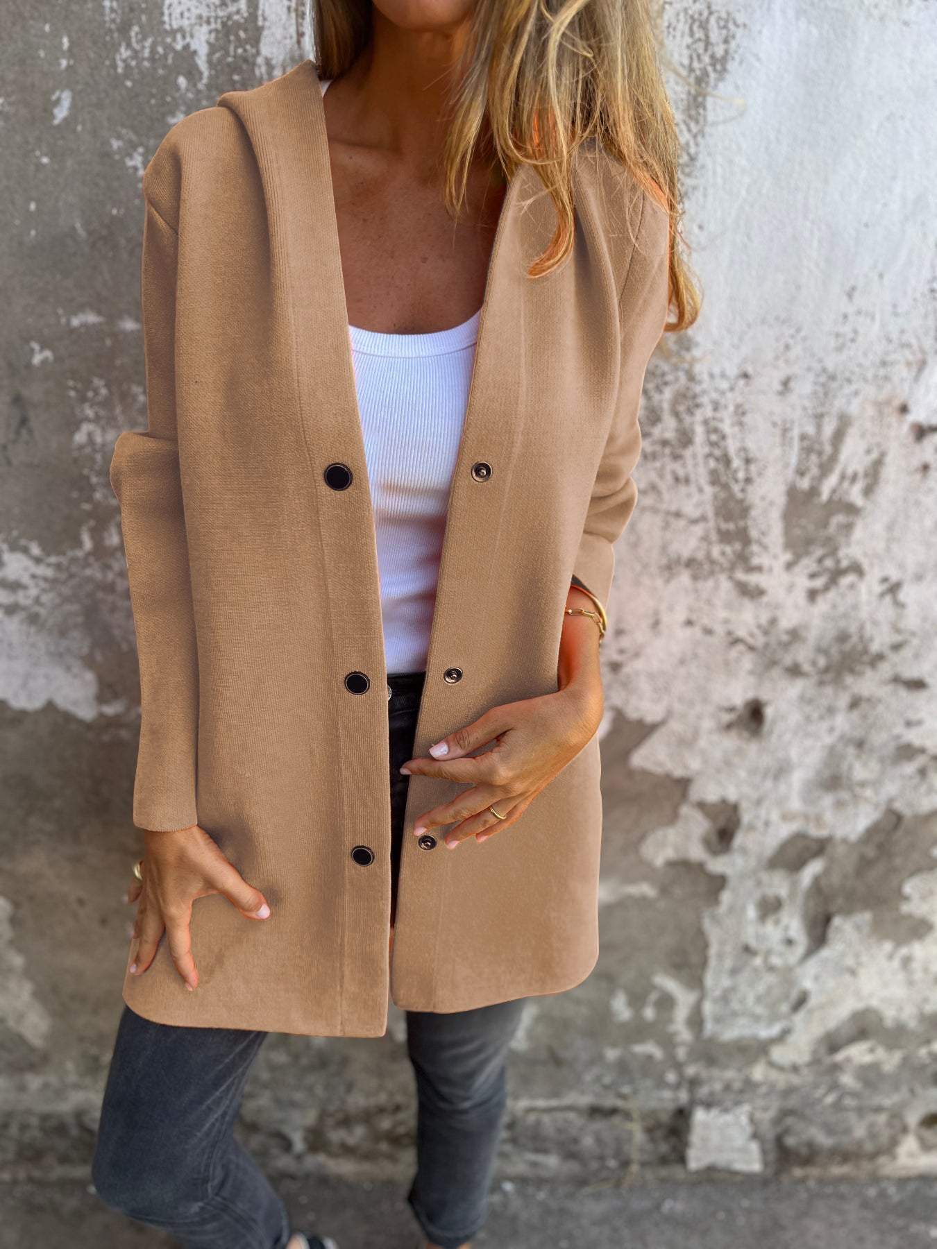 Arianna | Button-Detail Hooded Cardigan