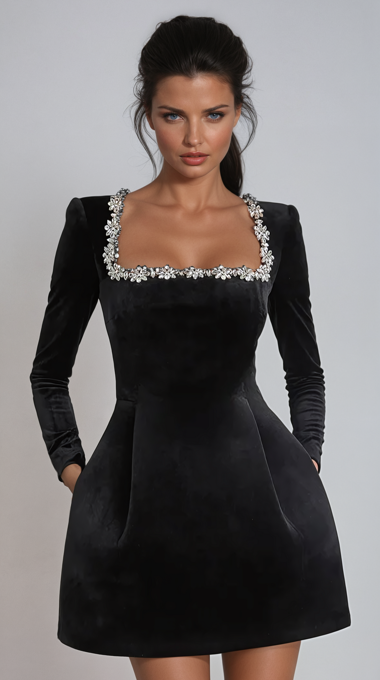 Xanthia | Velvet Cocktail Dress with Embellishments